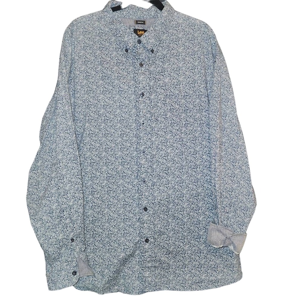 Lee Men's Stretch Button-Down Long Sleeve Shirt 3XL Blue Print Design